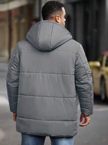 Manfinity CasualCool Plus Size Men's Solid Color Zip Closure Hooded Casual Winter Jacket