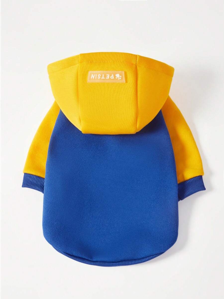 PETSIN 1pc Casual Yellow & Blue Colorblock Raglan Sleeve Pet Hoodie Sweatshirt, Suitable For Dogs - Multicolor - View 1