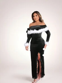 SHEIN SXY Monochrome Velvet Dress For Women - Black - View 3
