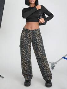 EURMUSE Low Waist Cargo Pocket Straight Jean - Multicolor - View 7