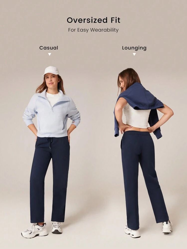 30'' Everyday Fleece Wide Leg Adjustable Drawstring Waist Basic Joggers Sweatpants With Side Pockets Daily Casual