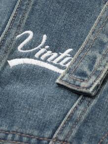 DAZY 女式字母刺绣装饰牛仔背带裤工装裤 - 中等水洗藍 - 查看 8