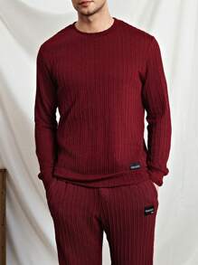 Manfinity VCAY 2pcs Men's Knitted Intarsia Loose Drop Shoulder Crew Neck Long Sleeve Sweatshirt Set, Casual Fit For Everyday Wear, Autumn - Burgundy - View 4