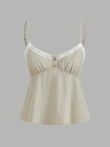 COSMINA Women's Lace Patchwork Cami White Top