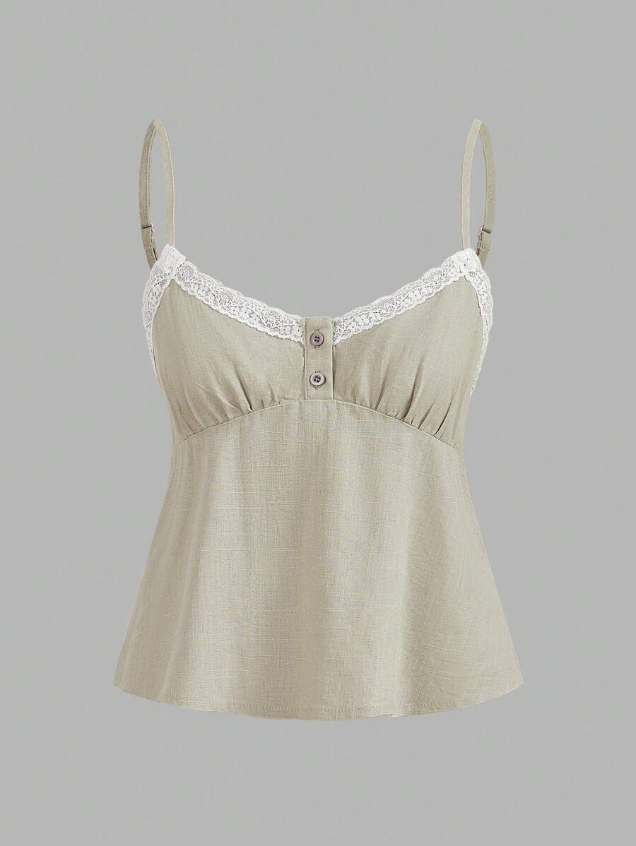 COSMINA Women's Lace Patchwork Cami White Top