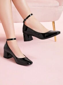 CUCCOO BIZCHIC Simple Women Mary Jane Thick Heel Pumps, For Halloween Spring Shoes Spring Break Easter For Christmas - Black - View 1