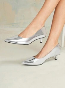 MOTF PREMIUM SILVER POINTED TOE HIGH HEEL PUMPS FOR WOMEN, FOR VALENTINE'S DAY - Silver - View 2