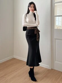 DAZY Women's Spring & Summer Valentine's Day, Chinese New Year Skirt Leopard Print - Black - View 2