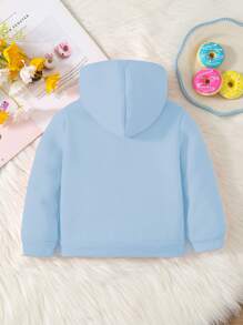 SHEIN Baby Girls' Casual Long Sleeve Hooded Thickened Sweatshirt, Suitable For Autumn & Winter - Baby Blue - View 2