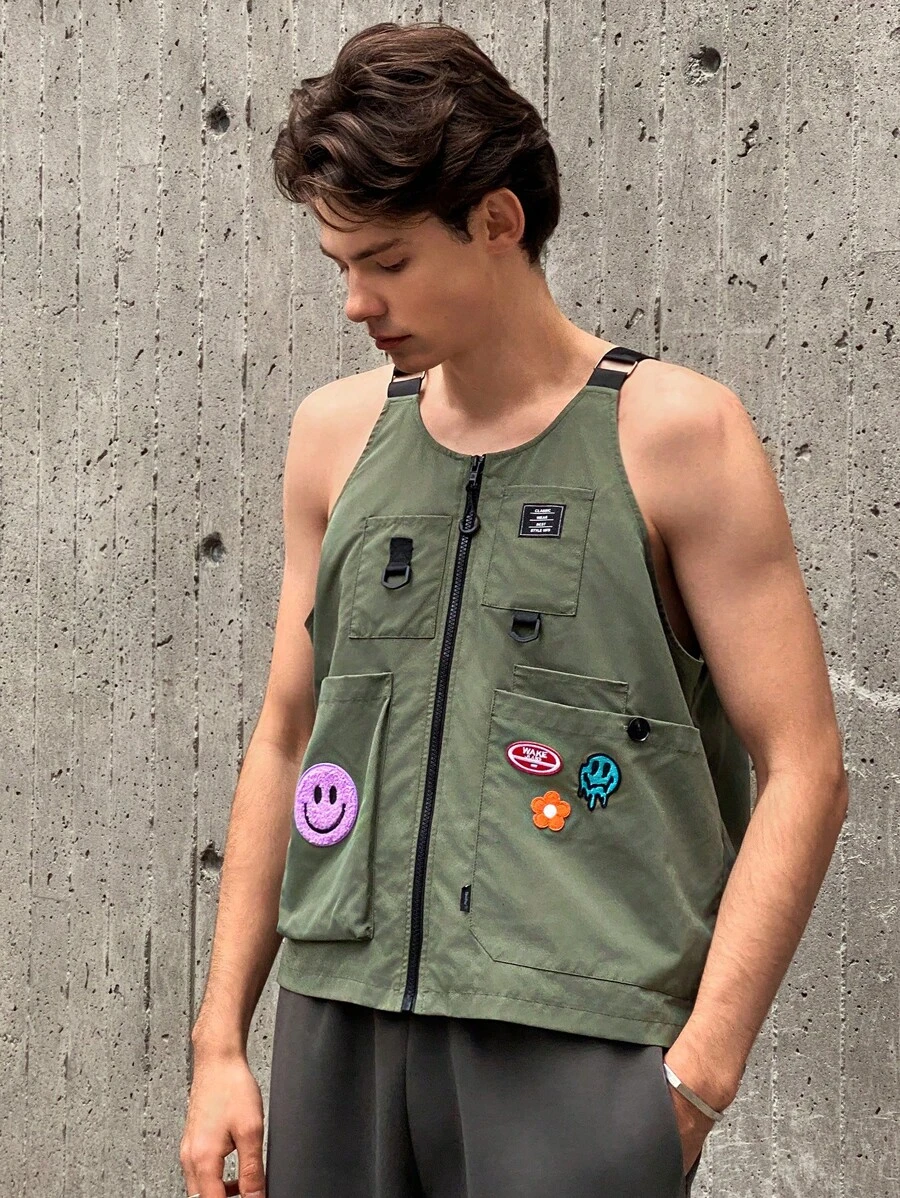 Manfinity VCAY Gilet casual intrecciato da uomo, stile cargo urbano, adatto come regalo per amici, mariti, fidanzati, per l'autunno e l'inverno