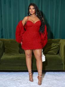 Slaydiva Elegant & Party & Gathering & Date Plus Size Contoured Dress - Red - View 4