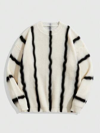 Street Life Suéter casual de cuello crew a rayas de manga larga para hombres