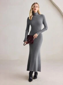 BizChic Váy dài tay màu xám, thanh lịch cho Giáng sinh, năm mới, tiệc tùng và ngày lễ dành cho phụ nữ - Màu xám đen - Xem 8