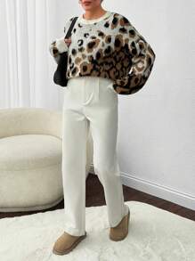 EURMUSE Women's Round Neck Long Sleeve Graphic Detailed Minimalist Top, Casual Everyday Wear - Multicolor - View 5