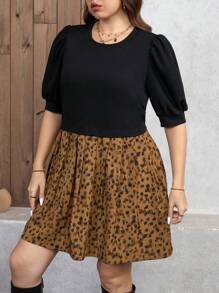 SHEIN LUNE 大码女式公主袖拼布休闲连衣裙、女士度假装、猎豹印花、派对、夏季、女士西装、老钱风格、女士朴素连衣裙、女士复古服装、春季、夏季、狂欢节、狂欢节服装、女士西装、纳什维尔服装春装夏季服装女士春季服装女士度假装 - 彩色 - 查看 4