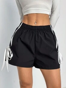 SHEIN PETITE Damskie szorty z prostym, codziennym paskiem w bloki kolorów