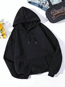 INAWLY Casual Butterfly Print Thermal Lined Hooded Sweatshirt, Autumn/Winter - Black - View 2