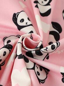 SHEIN 2pcs Young Girls Cute Floral Print Flame Retardant Knitted Milk Silk Casual Cardigan And Pants Pajamas Set - Pink - View 4