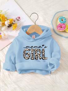 SHEIN Baby Girls' Casual Long Sleeve Hooded Thickened Sweatshirt, Suitable For Autumn & Winter - Baby Blue - View 1