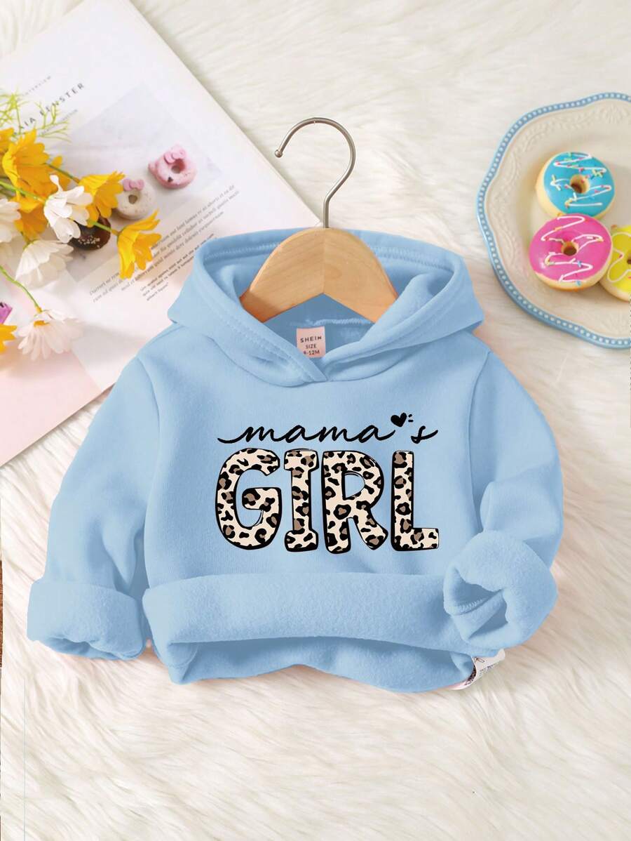 SHEIN Baby Girls' Casual Long Sleeve Hooded Thickened Sweatshirt, Suitable For Autumn & Winter - Baby Blue - View 1