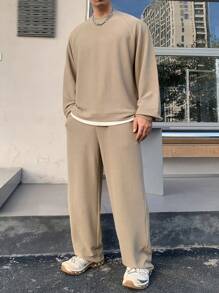 DAZY 2 件套男士 2 合 1 T 恤和直筒裤套装，舒适服装