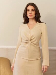 RueChic Abito midi a-line da donna dallo stile urbano, con dettagli a nodo, adatto per uso quotidiano