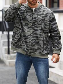 Manfinity Homme 加大码男士前拉链长袖口袋简约牛仔外套，秋季款