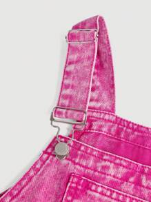 SHEIN Girlism Tween Girls Pink Washed Cute Star Print Washed Denim Overalls Jumpsuit Straight Leg Jeans,Girls Y2K Clothes Outfits - Medium Wash - View 4