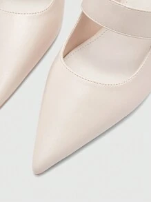 CUCCOO BIZCHIC Sandalias de tacón alto grueso y puntera puntiaguda, cómodas y de moda, con hebilla cuadrada de color marfil - Beis - Ver 7