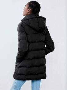 Chiquease Abrigo con capucha y cordón ajustable, acolchado, para mujer - Negro - Ver 2