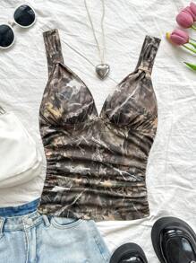 Soleia Áo ba lỗ in hình lá cây cổ điển thắt nút lãng mạn cho kỳ nghỉ của phụ nữ - Nhiều màu - Xem 6