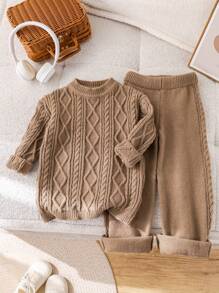 SHEIN Kleine Jungen 2-teiliges Set aus lässigem, bequemem Pullover und Pulloverhose, geeignet für den Winter, zum Warmhalten, für den täglichen Gebrauch geeignet, für Weihnachten geeignet, für Geburtstagsfeiern geeignet, schlicht und vielseitig, für Halloween geeignet, einfach und plüschig.