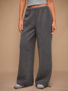 Forever 21 Women's Simple Solid Color Drawstring Warm Long Pants, Casual For Winter - Grey - View 6