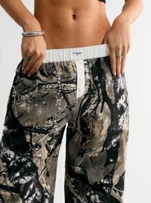 StreetHx Street Style Wide Leg Letter & Camo Print Baggy Pants With Pockets Fall Cloth For Women - Multicolor - View 6