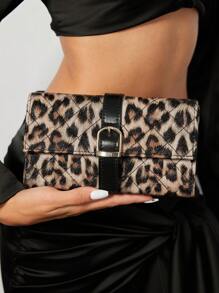 SHEIN BAE Women's Embroidered Leopard Print Clutch Shoulder Bag, Fashion Streetwear And Party Accessory - Brown - View 8