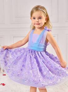 SHEIN Fern Glow  Young Girl Cute Purple Butterfly Mesh Sleeveless Easter Dress, Summer - Mauve Purple - View 8