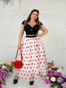 Sunnyshic Falda larga elegante de malla con diseño de corazón para tallas grandes para el Día de San Valentín