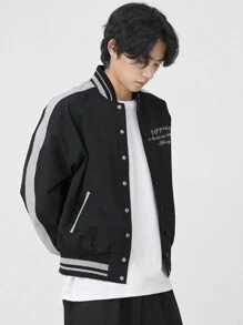 DAZY Men's Colorblock Baseball Jacket Sporty College Windbreaker & Outerwear,Fall Clothes - Black - View 5