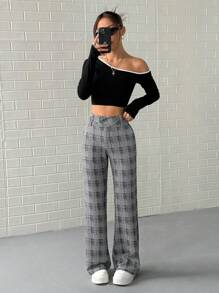 Flirla 女式低腰格子长裤，办公室和学校服装，秋季