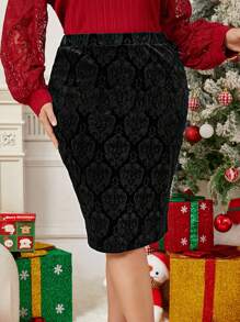 EMERY ROSE 大码优雅提花圣诞裙，秋季女装 - 黑色 - 查看 7