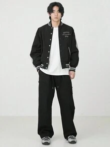 DAZY Men's Colorblock Baseball Jacket Sporty College Windbreaker & Outerwear,Fall Clothes - Black - View 3