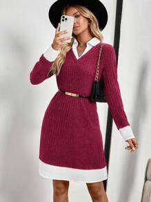 EMERY ROSE Vestido gris con bloques de color y ribetes blancos para oficina, vestimenta de oficina, vestido informal para mujer de negocios, vestido mini para mujer