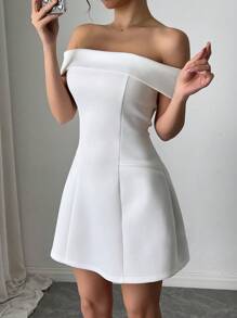 Firerie 新款优雅露肩收腰长袖 A 字迷你连衣裙，适合情人节 - 白色 - 查看 8