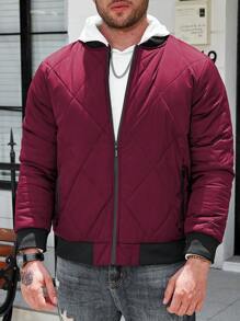 Manfinity Homme Plus Size Men's Solid Color Simple Casual Outdoor Jacket, Winter - Burgundy - View 6