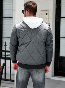 Manfinity Homme Chaqueta de béisbol informal de talla grande para hombre con cierre y cuello de contraste de invierno - Gris - Ver 2