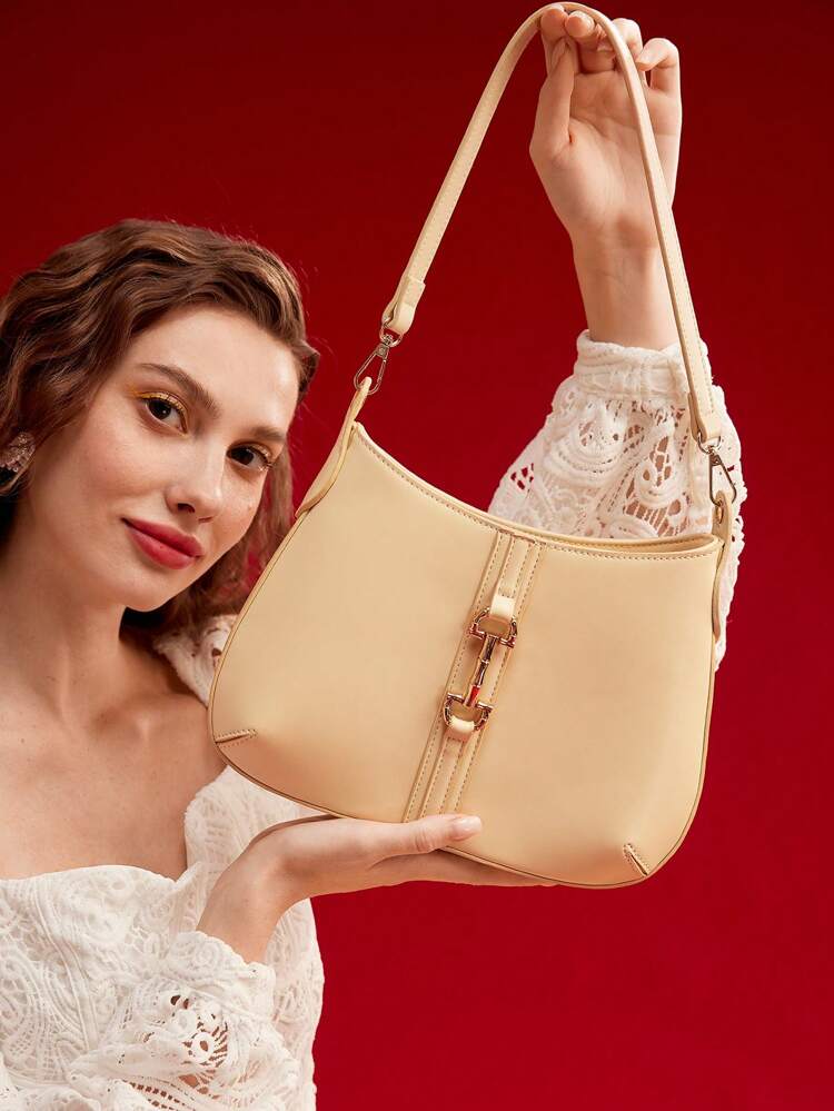 WOMEN'S MINIMALIST FASHION METAL DETAIL SHOULDER BAG, FOR COMMUTING