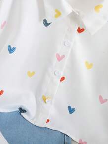 SHEIN Cămașă casual cu imprimeu inimă pentru fete Tween, potrivită pentru Ziua Îndrăgostiților