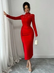 Elenzga Handgefertigtes gerafftes Seidenkleid mit gespaltenen Saum für Frauen