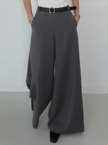 DAZY Pantalon ample casual à pattes larges avec poches de couleur unie pour femmes
