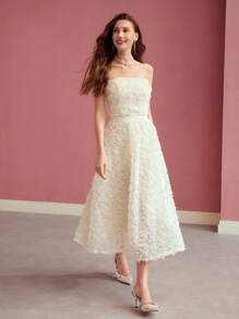 MOTF PREMIUM FLORAL APPLIQUED TUBE TOP,VALENTINE'S DAY,SPRING/SUMMER - Yellow - View 4